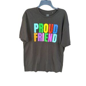 Love Is Love Black T-Shirt With "Proud Friend" Rainbow Text Graphic XL 100% Cott